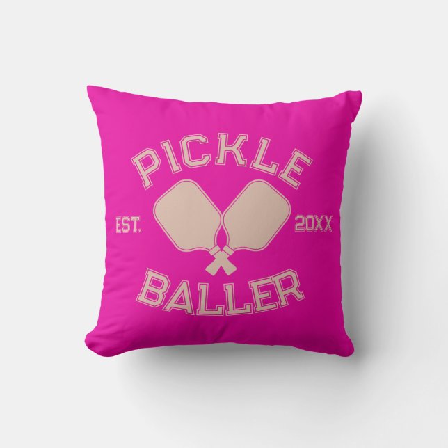 Pickle Baller Pickleball Collegiate Typography Throw Pillow (Front)