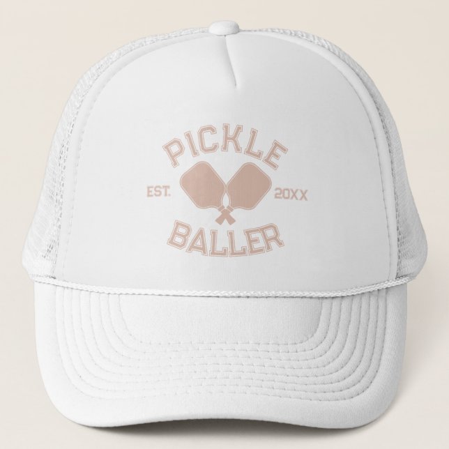 Pickle Baller Pickleball Collegiate Typography Trucker Hat (Front)