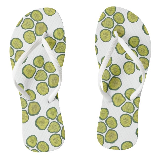 Pickle Chips Green Kosher Dill Pickle Chip Print Flip Flops (Footbed)