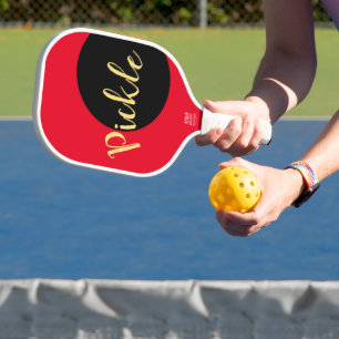PICKLE Fun Festive Bright Red Black Colour Block Pickleball Paddle