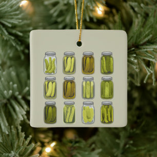 Pickle Lover Vintage Canned Pickles Jar Christmas Ceramic Ornament