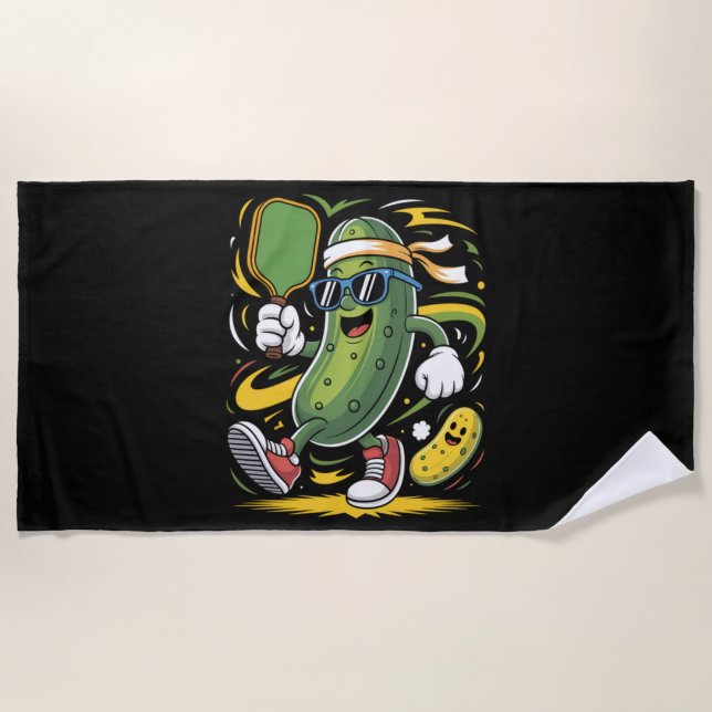 Pickle Playing Pickleball Beach Towel (Front)