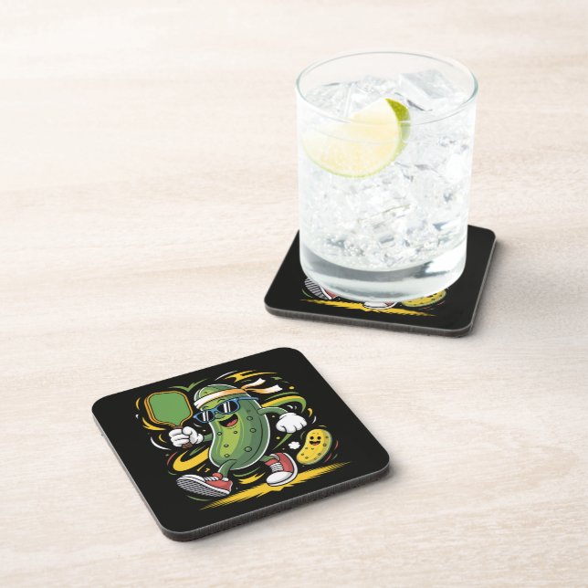 Pickle Playing Pickleball Coaster (Right Side)