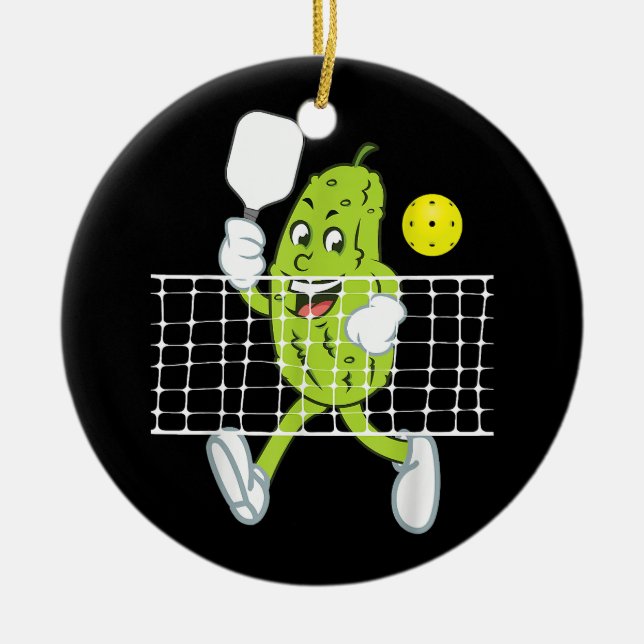 Pickle Playing Pickleball - Funny Pickleball Paddl Ceramic Ornament (Front)