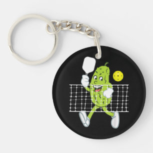 Pickle Playing Pickleball - Funny Pickleball Paddl Keychain