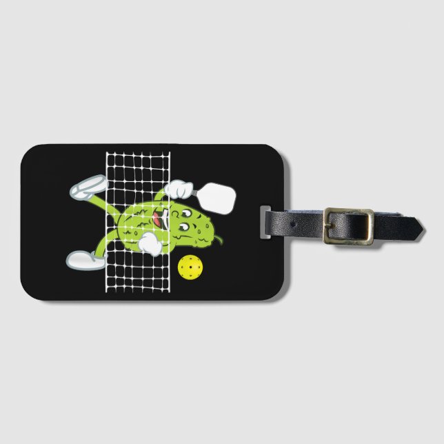 Pickle Playing Pickleball - Funny Pickleball Paddl Luggage Tag (Front Horizontal)