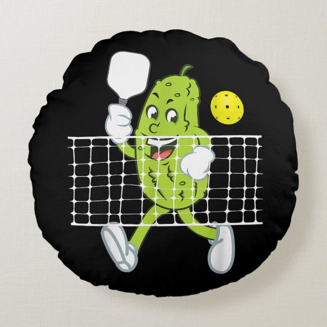 Pickle Playing Pickleball - Funny Pickleball Paddl Round Pillow (Front)