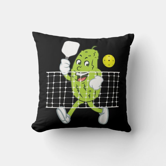 Pickle Playing Pickleball - Funny Pickleball Paddl Throw Pillow (Front)