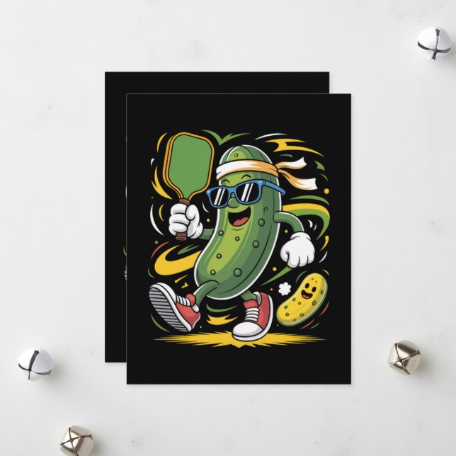 Pickle Playing Pickleball Holiday Card (Front/Back In Situ)