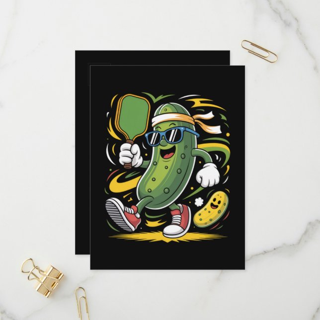 Pickle Playing Pickleball Invitation Postcard (Front/Back In Situ)