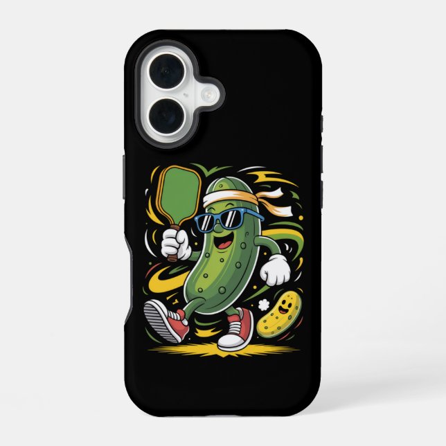 Pickle Playing Pickleball iPhone 16 Case (Back)
