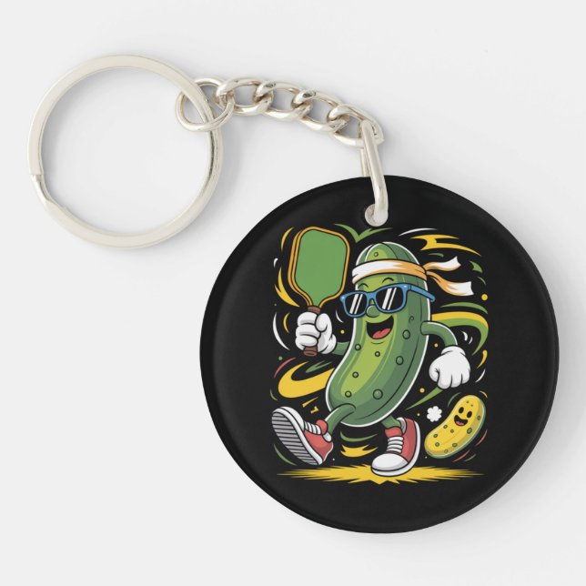Pickle Playing Pickleball Keychain (Front)