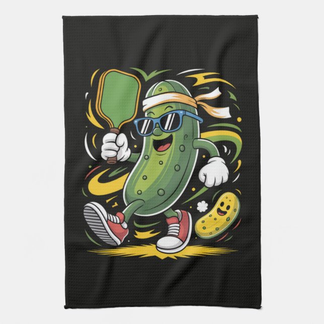 Pickle Playing Pickleball Kitchen Towel (Vertical)
