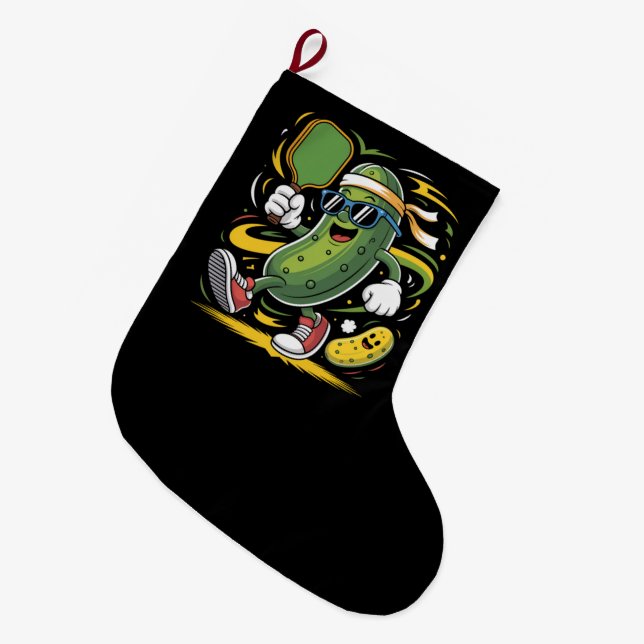 Pickle Playing Pickleball Large Christmas Stocking (Front (Hanging))