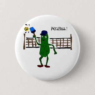 Pickle Playing Pickleball Primitive Art 2 Inch Round Button