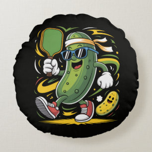 Pickle Playing Pickleball Round Pillow