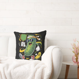 Pickle Playing Pickleball Throw Pillow