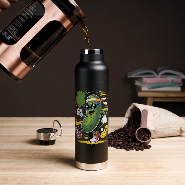 Pickle Playing Pickleball Water Bottle (Coffee (Rotated))
