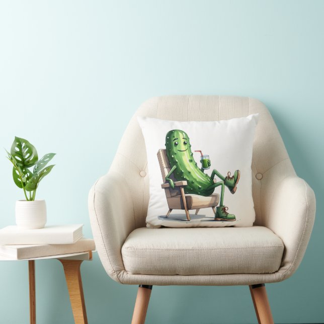 Pickle Relaxing In a Chair Throw Pillow (Chair)