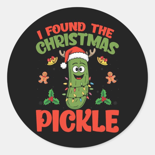 Pickle Santa Hat Xmas Lights - I Found The Christm Classic Round Sticker (Front)