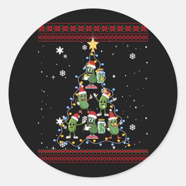 Pickle Santa Xmas Tree Hat Pickle Fruit Christmas  Classic Round Sticker (Front)