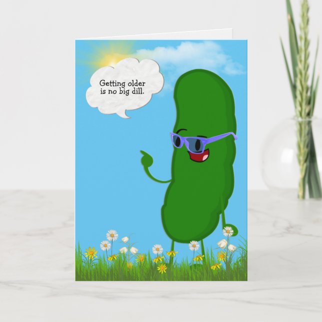 pickle with glasses for birthday card (Front)