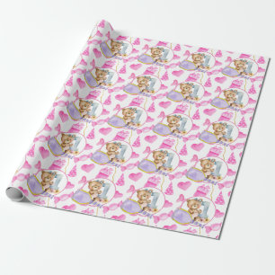 Pickleball 1st Birthday Party for Girl  Pink theme Wrapping Paper