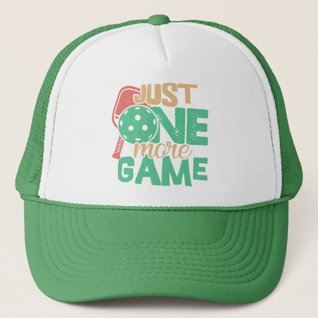 Pickleball Addiction: Just One More Game Chuckles Trucker Hat (Front)