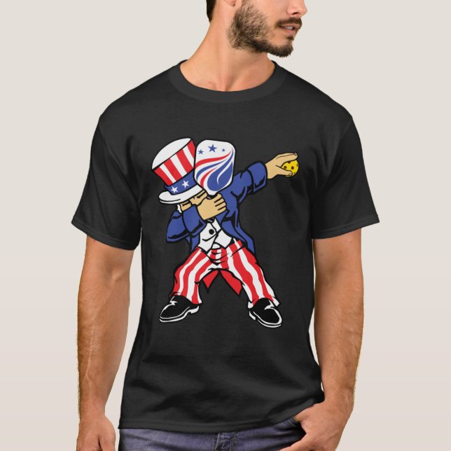 Pickleball American Flag 4th of July Uncle Sam Dab T-Shirt (Front)