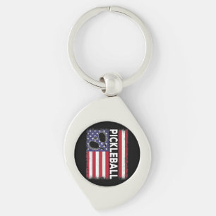 Pickleball American Flag Funny Pickleball Lover Vi Keychain