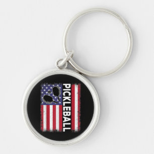 Pickleball American Flag Funny Pickleball Lover Vi Keychain