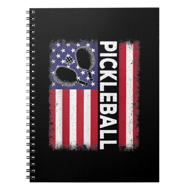 Pickleball American Flag Funny Pickleball Lover Vi Notebook (Front)