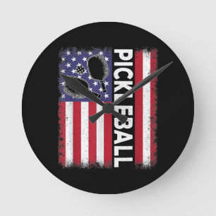 Pickleball American Flag Funny Pickleball Lover Vi Round Clock
