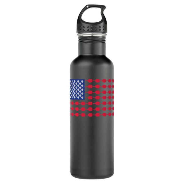 Pickleball American Flag Patriotic 4th of July 794 710 Ml Water Bottle (Front)