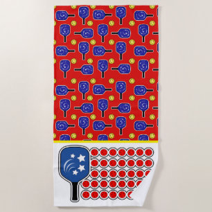 Pickleball American Flag Red White and Blue  Beach Towel