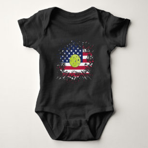 Pickleball American Flag US Racket Paddle Ball Baby Bodysuit