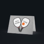 Pickleball and Paddle for Friend's Birthday Card<br><div class="desc">Orange pickleball and paddle with friend text on grey and white polka dot pattern.
All text is editable.</div>