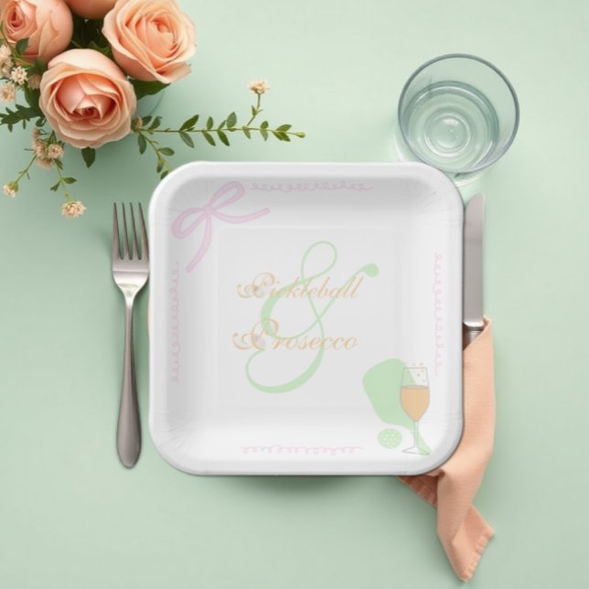 Pickleball and Prosecco Bridal Shower Paper Plate (Creator Uploaded)