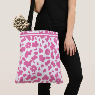 🍓🐄 Pickleball and strawberry cow print Tote Bag