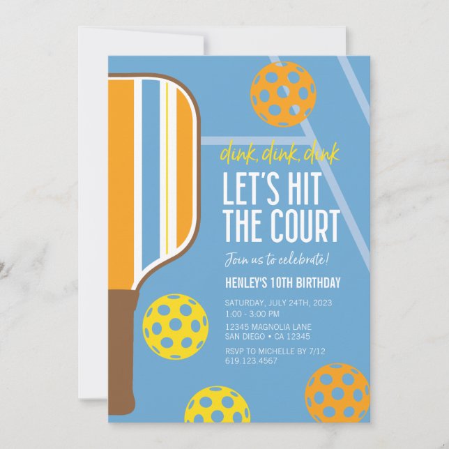 Pickleball Anniversaire Fête Invitation ・ Dink Din (Devant)
