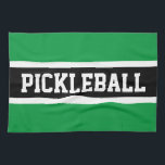 PICKLEBALL Athletic Bright Green Black Stripes Kitchen Towel<br><div class="desc">This fun sporty design features athletic PICKLEBALL text inside a wide black centre stripe highlighted with white stripes against bright green outer stripes.  The colours and text in this design can be personalized.</div>