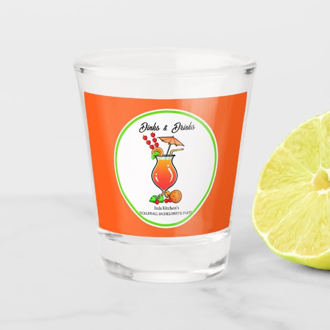 Pickleball Bachelorette Wedding Dinks & Drinks Shot Glass (Front)