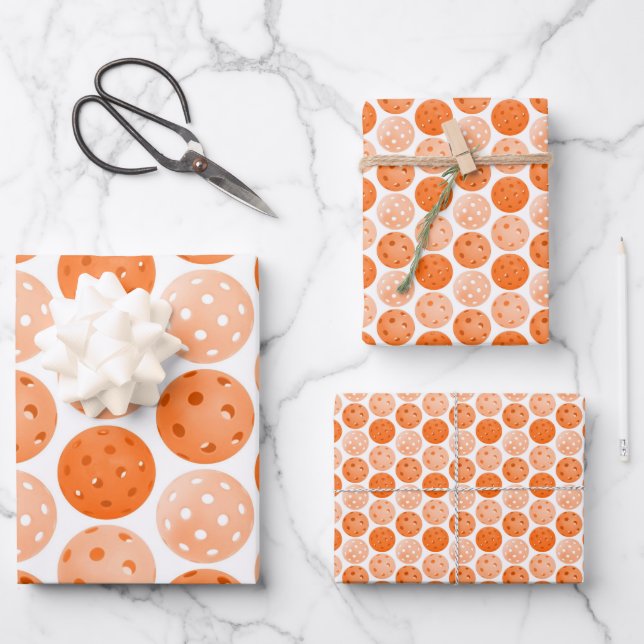 Pickleball Ball, Orange Pickleball Balls on White Wrapping Paper Sheet (Front)