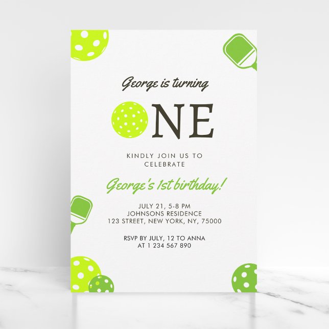 Pickleball Ball Paddle Sports Theme 1st Birthday   Save The Date (Creator Uploaded)