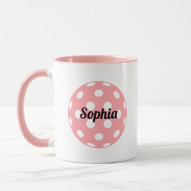 Pickleball Ball Personalized Name Pink Mug (Left)
