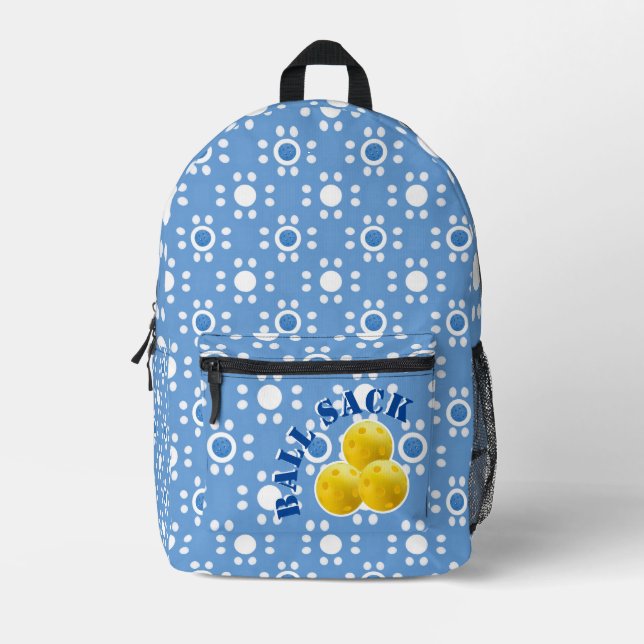 Pickleball Balle sac Bleu Blanc Pois Jaune (Recto)