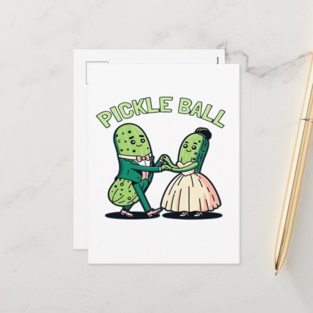 Pickleball Ballroom Dancing Holiday Postcard (Front/Back In Situ)