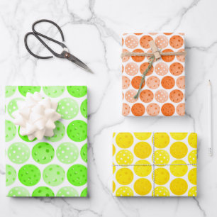 Pickleball Balls - Green, Orange and Yellow Party  Wrapping Paper Sheet
