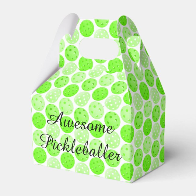 Pickleball Balls - Green Pickleball Balls on White Favor Box (Front Side)