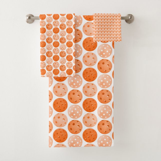 Pickleball Balls, Orange Pickleball Balls on White Bath Towel Set (Insitu)